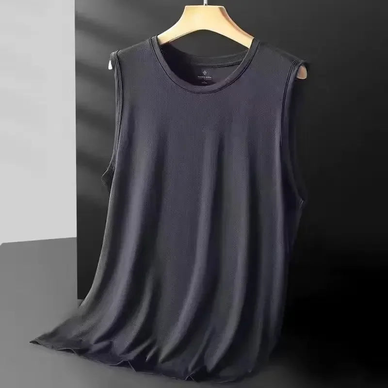 Men's ice silk mesh vest by Nova Mart, sleeveless summer top with breathable, lightweight fabric, ideal for hot weather.