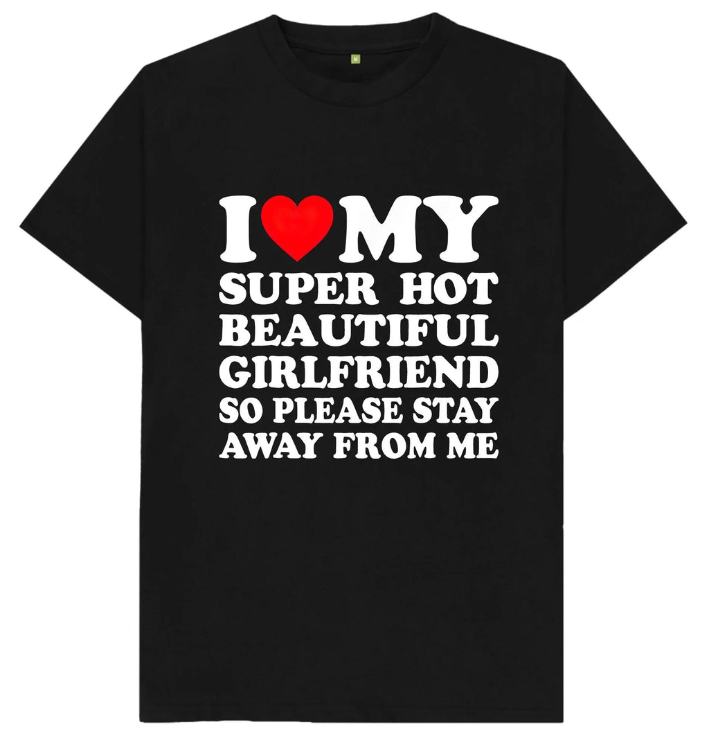 Men's Funny Meme T-Shirt by Nova Mart featuring "I Love My Girlfriend" graphic on oversized cotton tee.