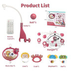 Nova Mart baby crib mobile with lights, music, and projection, featuring remote control for soothing entertainment in a nursery.
