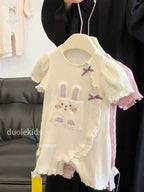 Baby girls' summer cartoon romper by Nova Mart, short sleeve climbing jumpsuit with colorful fun design, perfect for warm weather.