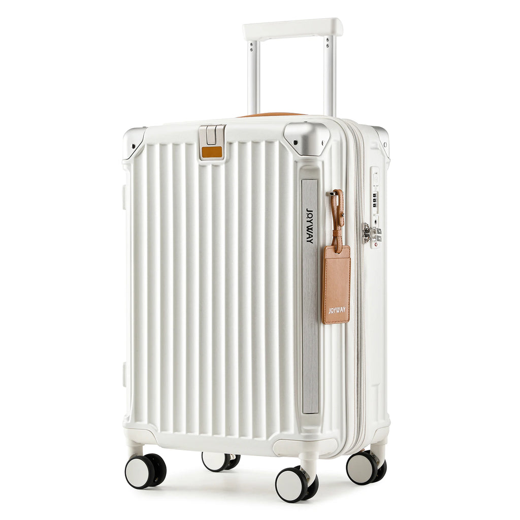 Nova Mart Joyway 20-inch expandable luggage with TSA lock and cup holder, featuring a sleek carry-on design and durable wheels.
