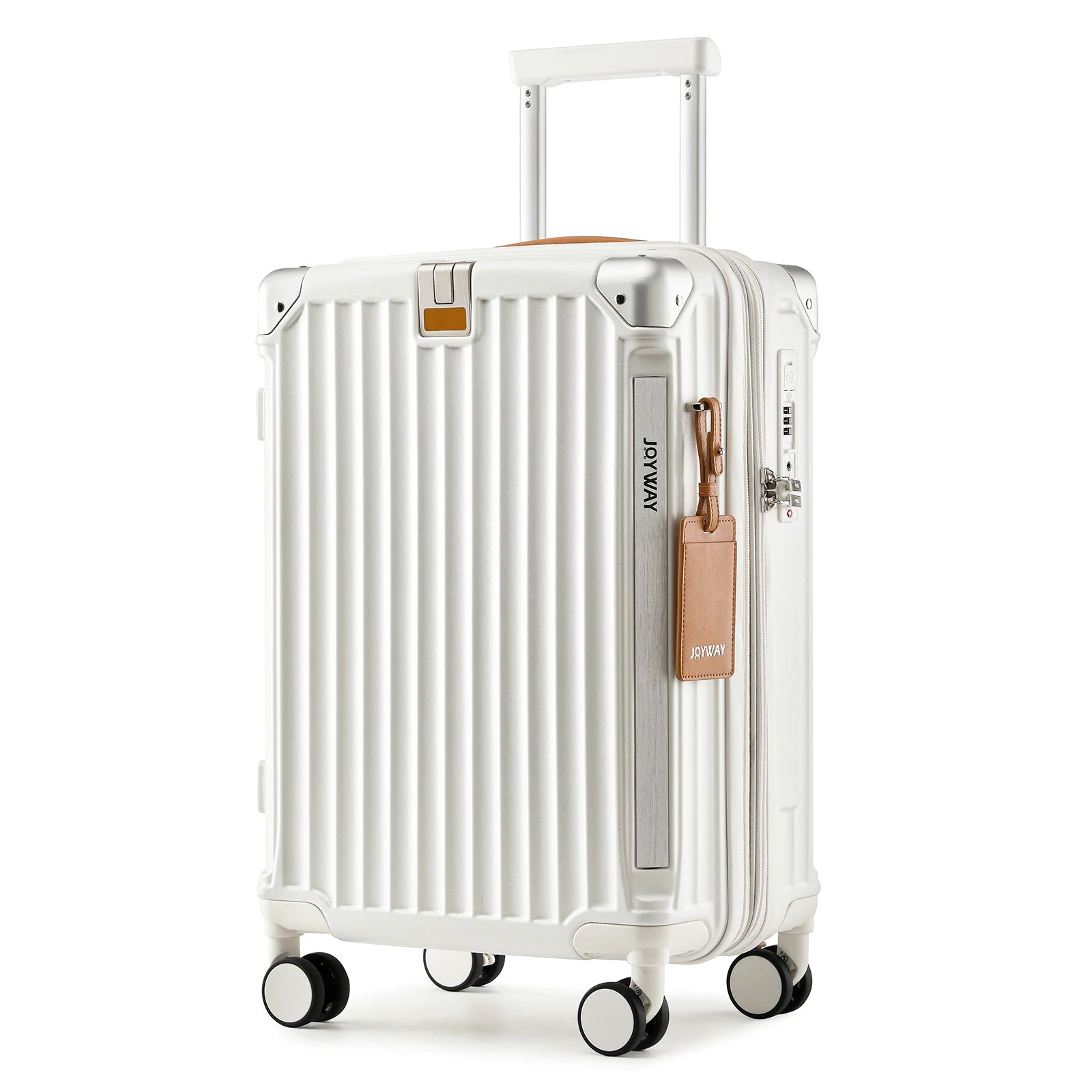 Nova Mart Joyway 20-inch expandable luggage with TSA lock and cup holder, featuring a sleek carry-on design and durable wheels.