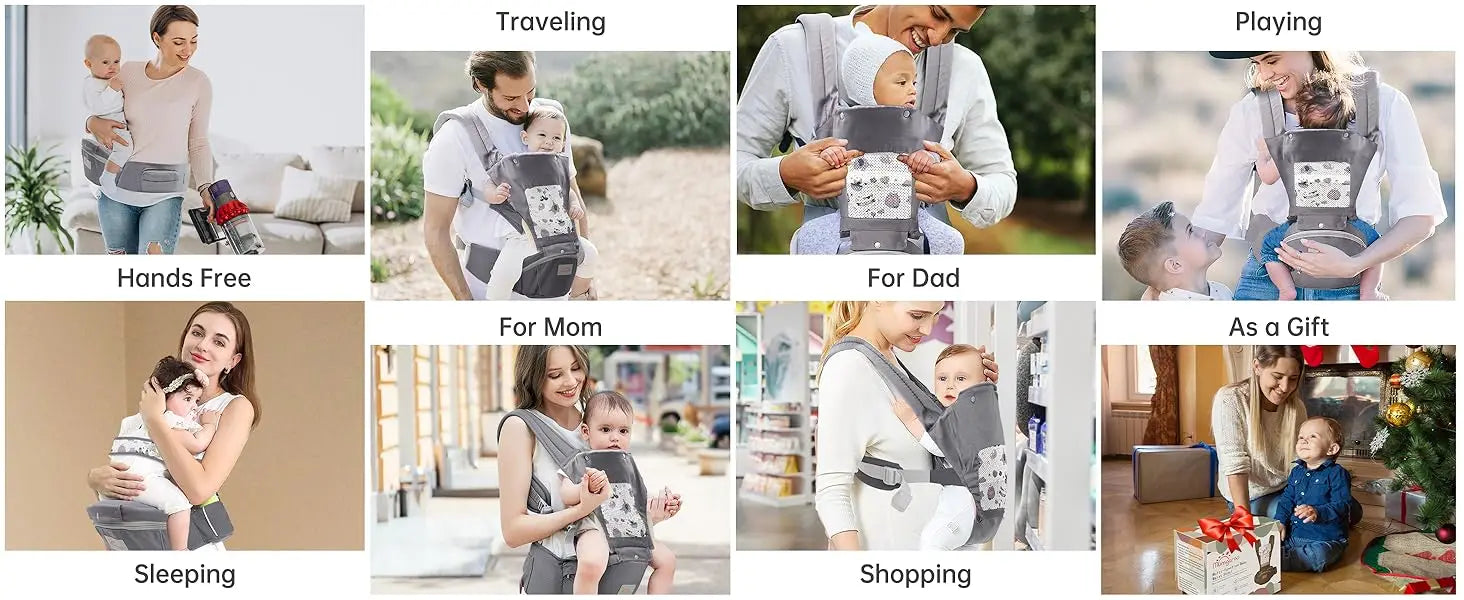 Baby carrier by Nova Mart for newborns to toddlers with hood, suitable for all seasons, shown in the image.