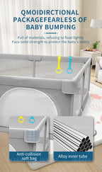 Light gray Nova Mart IMBABY baby playpen with pull ring and ball box, safe enclosed play area for infants.