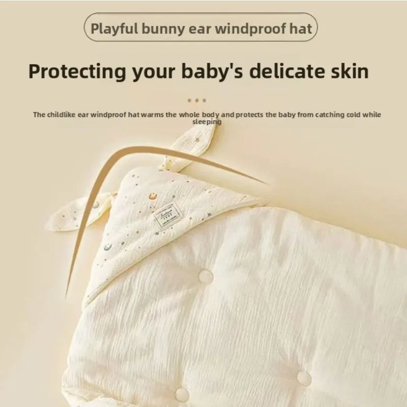 Soft cotton newborn swaddle blanket with bunny ears from Nova Mart, designed for cozy hospital wraps and baby comfort.