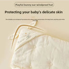 Soft cotton newborn swaddle blanket with bunny ears from Nova Mart, designed for cozy hospital wraps and baby comfort.