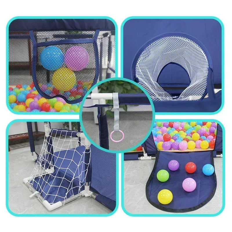 Baby playpen with steel pipes and ball box by Nova Mart, featuring a safe, colorful play area for infants.