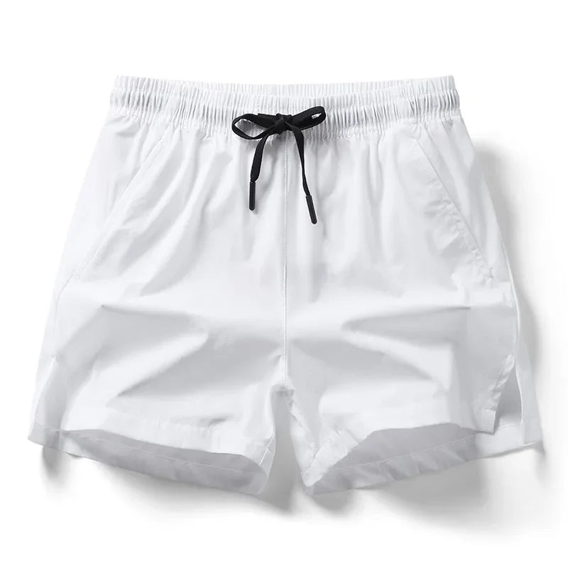 Men's beach sports shorts with elastic waist and double pockets, summer casual fashion by Nova Mart.