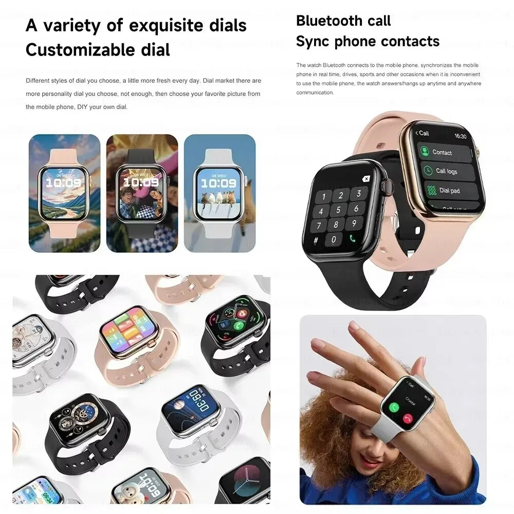 Nova Mart GPS Smart Watch Series 10 with music, NFC, and Bluetooth call features, display showing time and app icons.