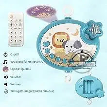Baby crib mobile by Nova Mart with lights, music, and projection, featuring colorful toys and remote control for soothing entertainment.