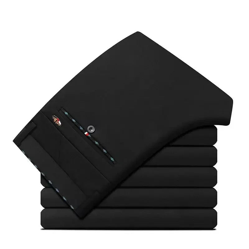 Men's slim fit black suit pants by Nova Mart, formal trousers with a tailored fit and classic design, shown on a neutral background.
