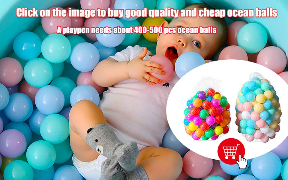 Baby playpen by Nova Mart featuring steel pipes and a ball box, designed for safe and fun play areas for infants.