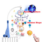 Baby crib mobile with lights, music, and projection by Nova Mart, featuring colorful toys and remote control for soothing entertainment.