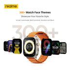 Realme Watch 5 smart watch with 1.97-inch AMOLED display, GPS, and IP68 waterproof rating, showing time and fitness tracking features.