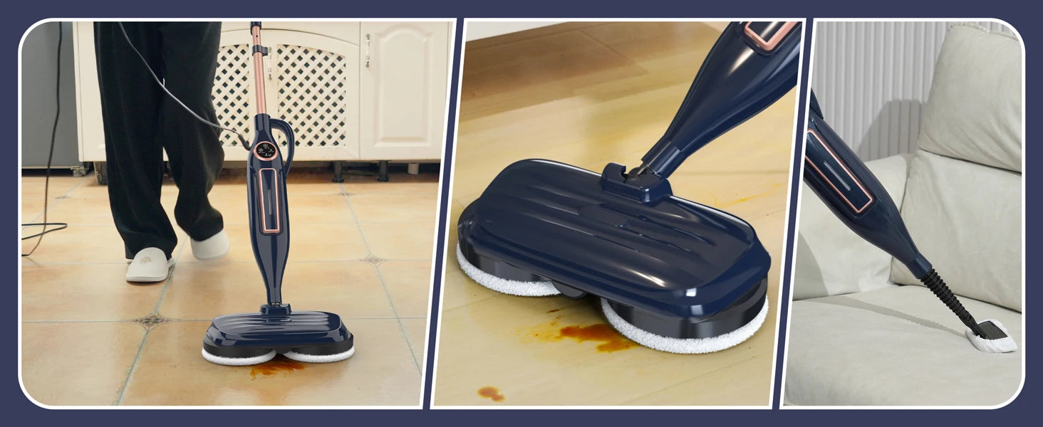 Nova Mart 10-in-1 Steam Mop Cleaner with 1300W power and rotating pad for effective floor cleaning.