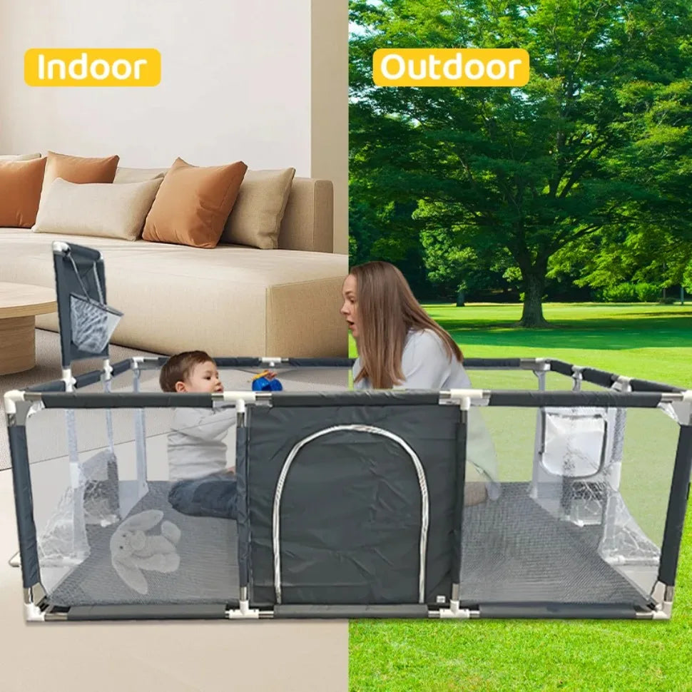 Large Nova Mart IMBABY kids safety playpen with soft padding and ball pool, providing a secure play area for children.