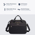 Large capacity Nova Mart baby diaper bag with 18 pockets and thermal pocket, crossbody style, showing multiple compartments and organization features.