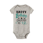 Baby bodysuit by Nova Mart featuring "Happy Birthday Daddy" print, short sleeve summer romper for little ones.