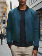 Men's loose fit solid color jacket with baseball collar by Nova Mart, shown in a casual style on a model.