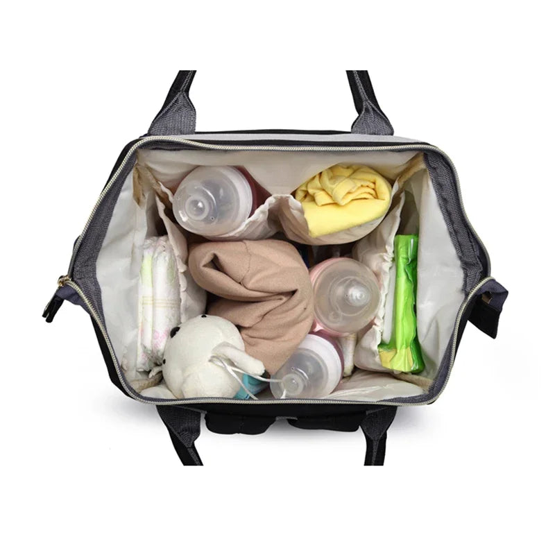 Large capacity Lequeen mummy diaper bag backpack by Nova Mart with multiple compartments for travel and organization.