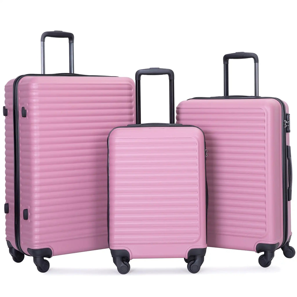Travelhouse Nova Mart 3-piece hardside luggage set with durable ABS and TSA lock, featuring sleek design and sturdy handles.