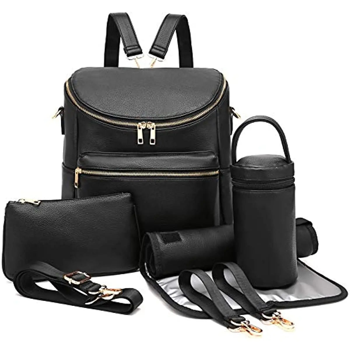 Nova Mart PU leather diaper bag with changing pad and insulated pockets, stylish mommy backpack for baby essentials