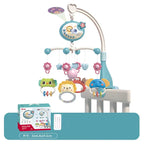 Nova Mart baby crib mobile with lights, music, and projection, featuring remote control for soothing entertainment in a nursery.