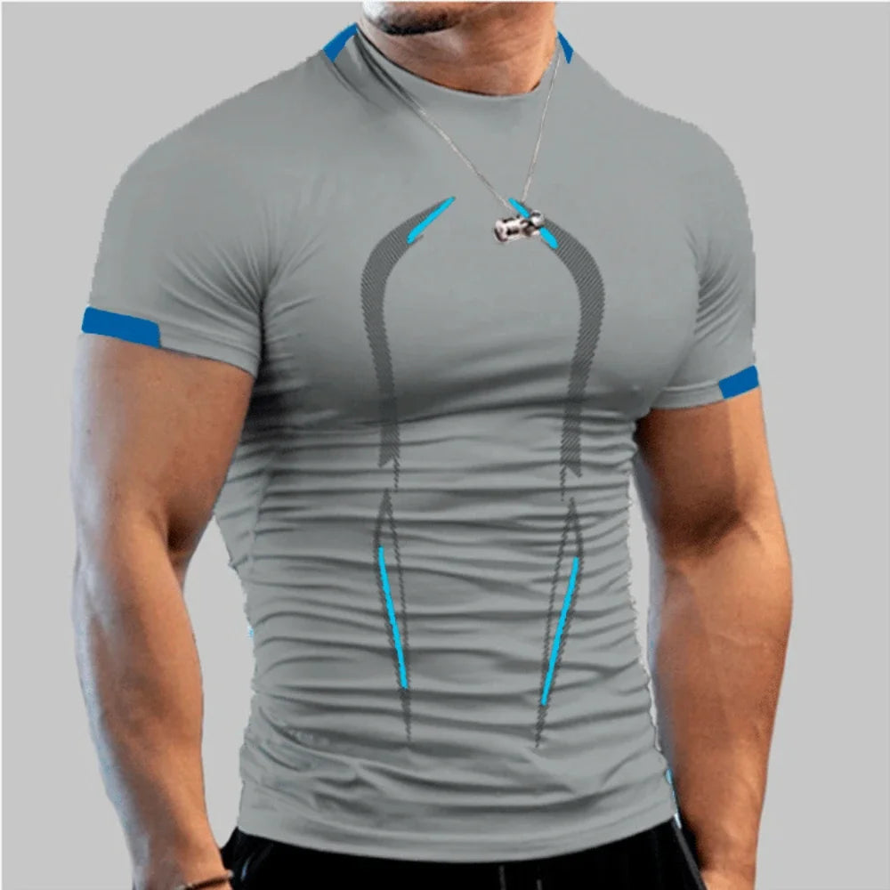 Men's quick dry gym T-shirt by Nova Mart, breathable running and training tee, shown in dark athletic fabric.