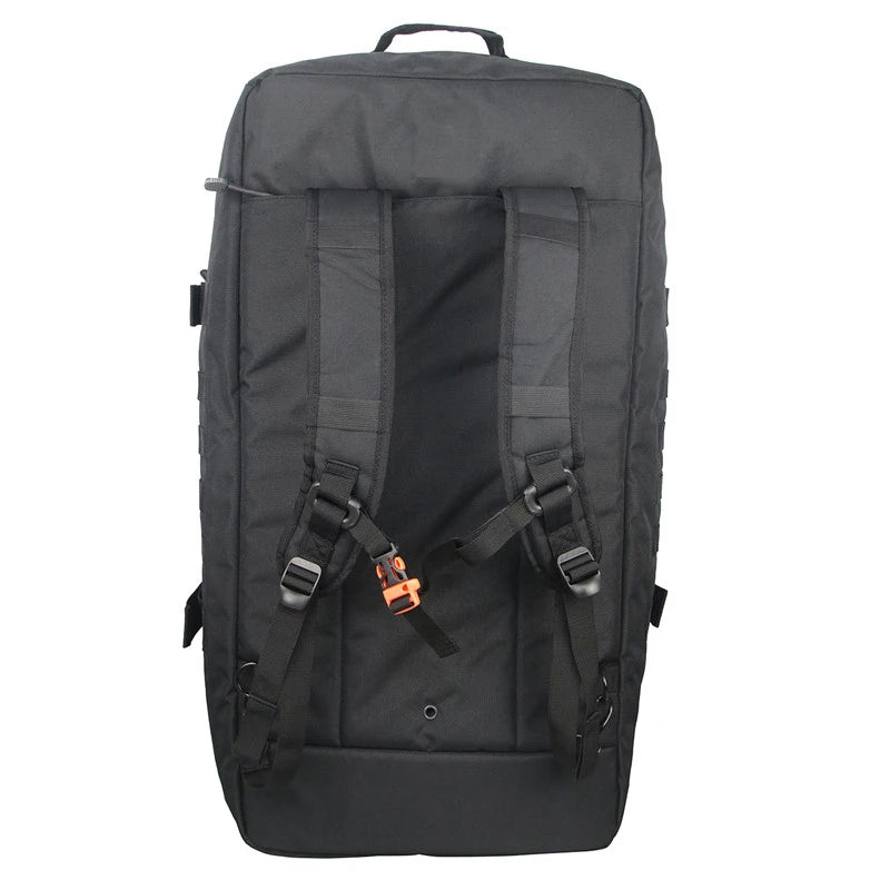 Nova Mart MOLLE tactical backpack in black with multiple compartments, adjustable straps, and MOLLE webbing for gear attachment.