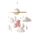 Wooden baby crib rattle toy with crochet bed bell bracket for infants 0-12 months, soft and safe baby toy by Nova Mart.