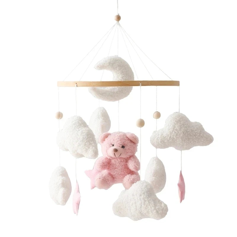 Wooden baby crib rattle toy with crochet bed bell bracket for infants 0-12 months, soft and safe baby toy by Nova Mart.