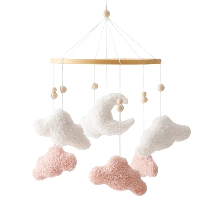 Wooden baby crib mobile by Nova Mart featuring soft felt cartoon bear and music box for soothing nursery decor