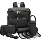 Nova Mart PU leather diaper backpack with changing pad and insulated pockets, stylish and functional for parents.