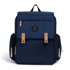 Nova Mart denim diaper bag backpack with thermal bottle pocket, spacious design, and adjustable straps for parents and babies.