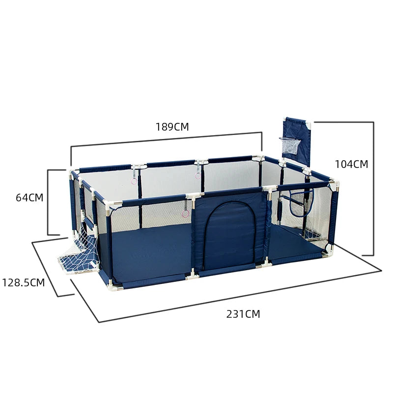 Nova Mart safety baby playpen with basketball frame, indoor kids playground for safe, fun playtime.