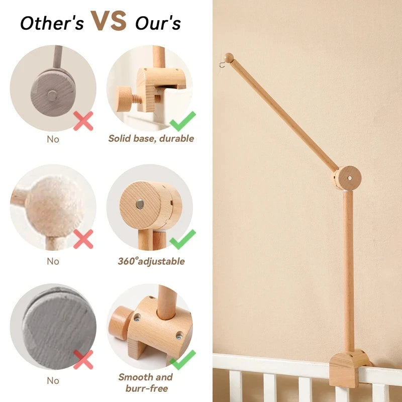 Wooden baby crib rattle toy with crochet bed bell bracket for infants 0-12 months, designed by Nova Mart.