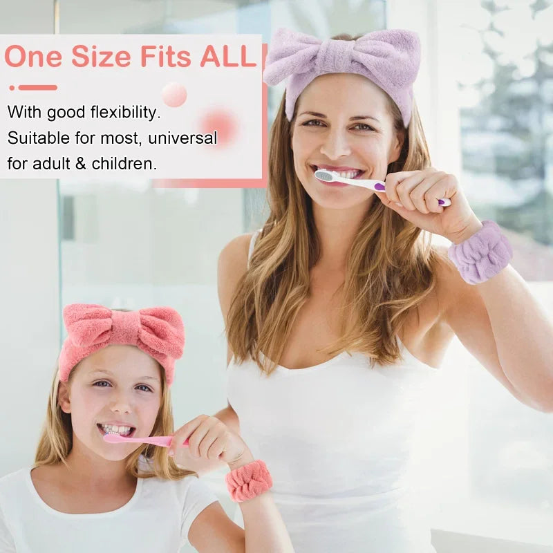 Spa Headband Wrist Towels Face Washing – Elastic Bow Highly Absorbent - Image 4