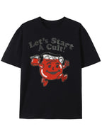 Men's Y2K street T-shirt by Nova Mart with retro letter print, made of pure cotton, casual men's fashion top.