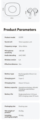 Lenovo LE209 ANC earbuds with 12mm drivers and 30-hour battery, shown in black with in-ear design and charging case