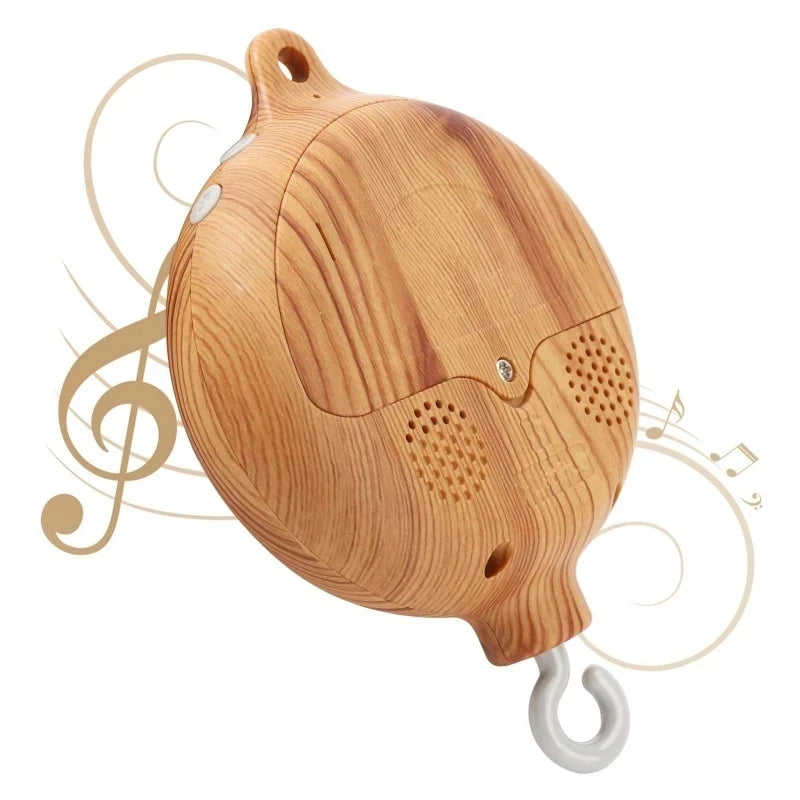 Wooden baby crib rattle toy with crochet bed bell bracket for infants 0-12 months, designed by Nova Mart for early sensory development.