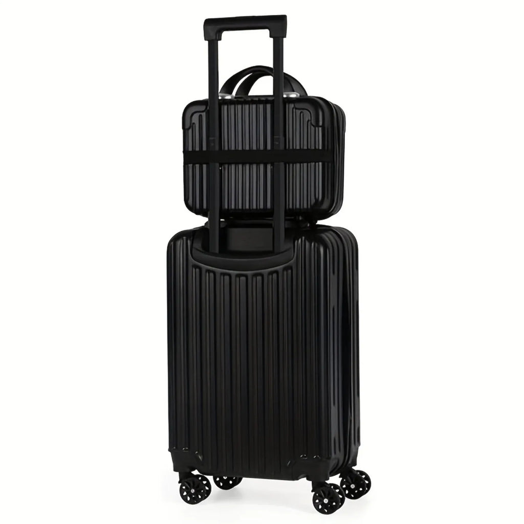 Two-piece Nova Mart hardshell luggage set with 20-inch and 14-inch suitcases, TSA locks, and durable nesting design.
