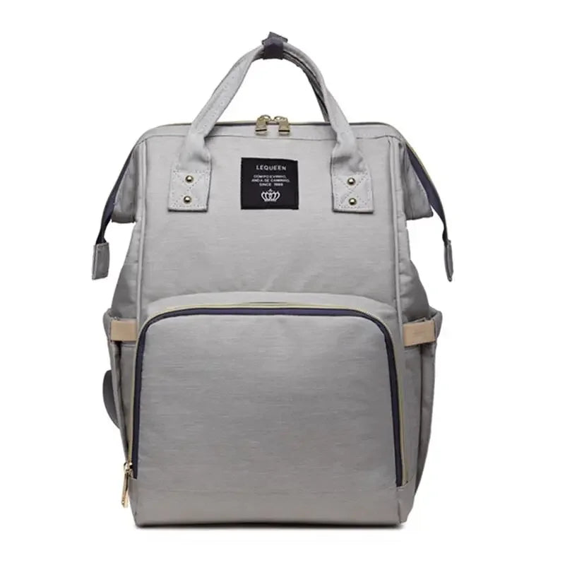 Large capacity Lequeen mummy diaper bag backpack by Nova Mart, designed for travel and organization, with multiple compartments.
