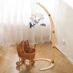 Wooden crochet stars baby crib mobile with bells, Nova Mart baby toy for soothing and entertainment in nursery.