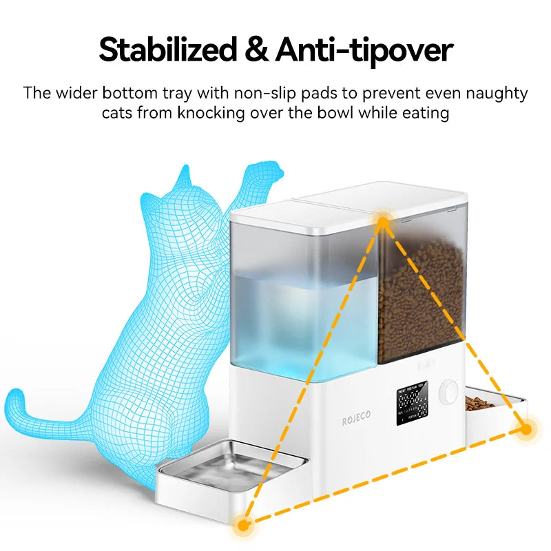 ROJECO 2In1 Automatic Pet Feeder Gravity Water Fountain 8.5L Button Version Auto Cat Kibble Dispenser with Water Refill Drinker - Image 6