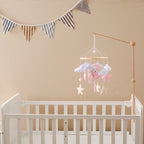 Wooden baby mobile and crib bell rattle toy from Nova Mart, featuring soft music box and colorful baby toy for 0-12 months.