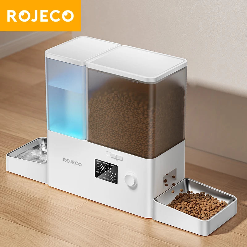 ROJECO 2In1 Automatic Pet Feeder Gravity Water Fountain 8.5L Button Version Auto Cat Kibble Dispenser with Water Refill Drinker - Image 1