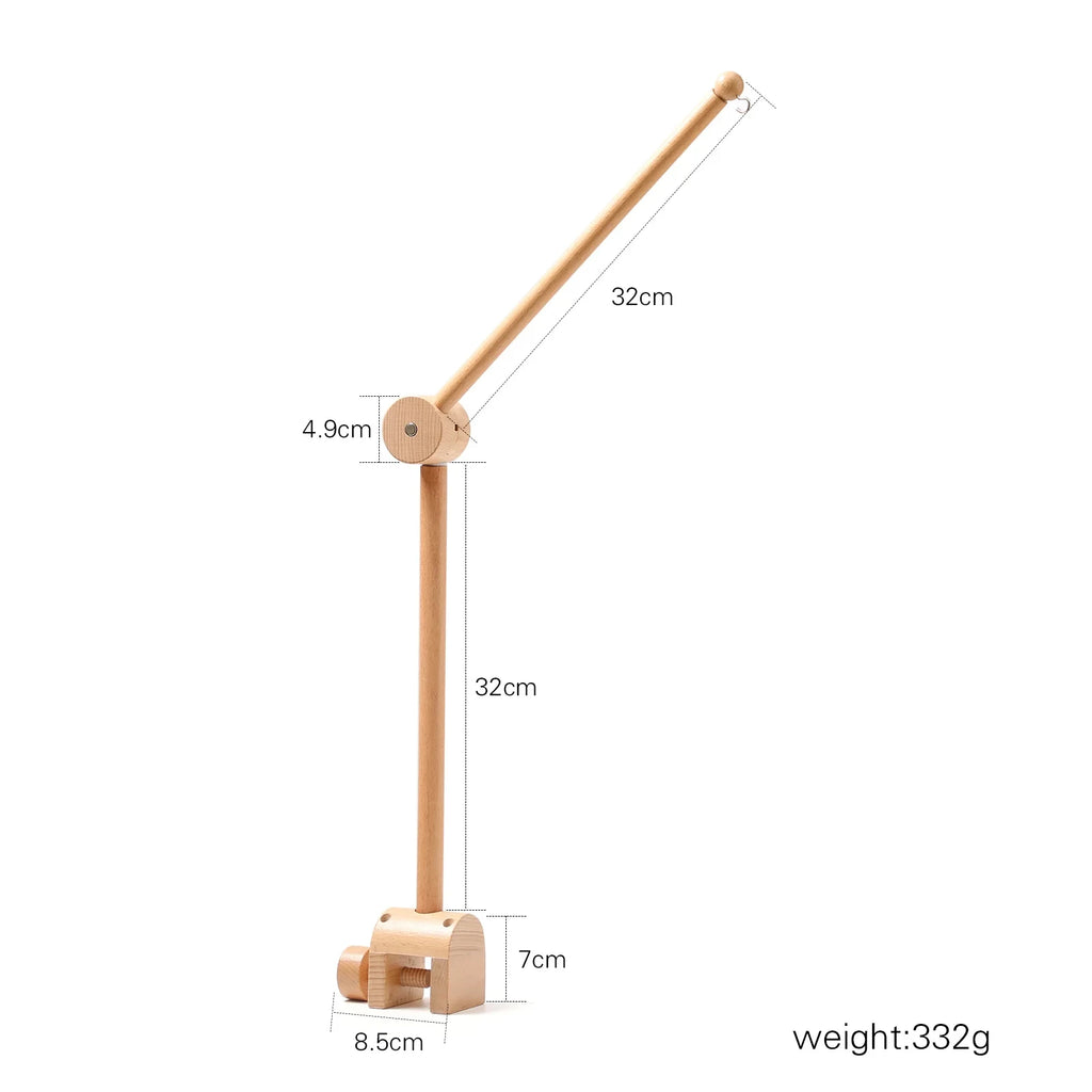Wooden baby crib rattle toy with crochet bed bell bracket for infants 0-12 months, features natural wood and colorful crochet details