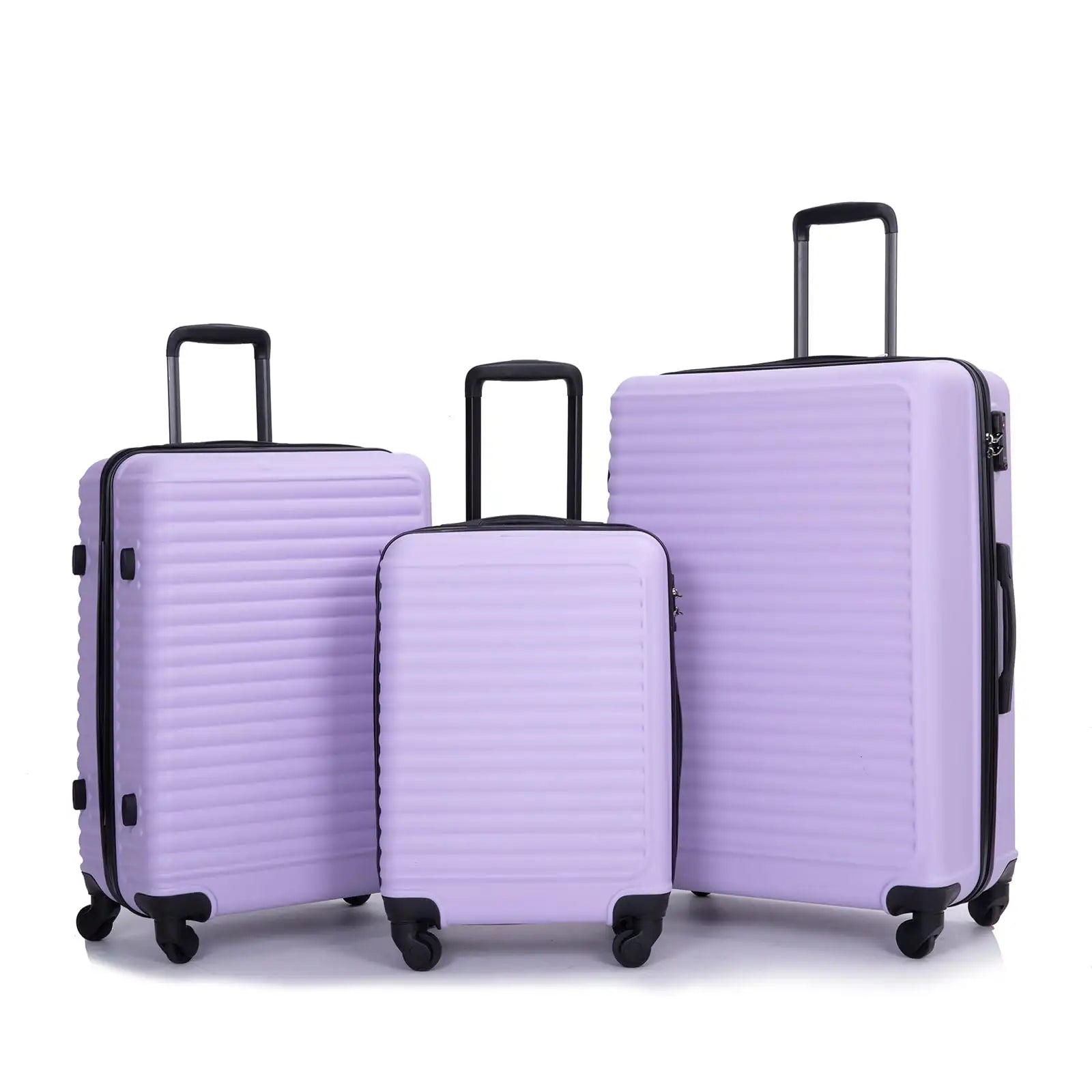 Three-piece Nova Mart Travelhouse hardside luggage set with durable ABS shells and TSA locks, suitable for travel and storage.