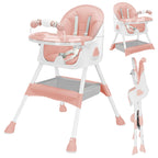 Foldable Nova Mart baby high chair with antislip pad and toy rack, showing its compact design and safety features.