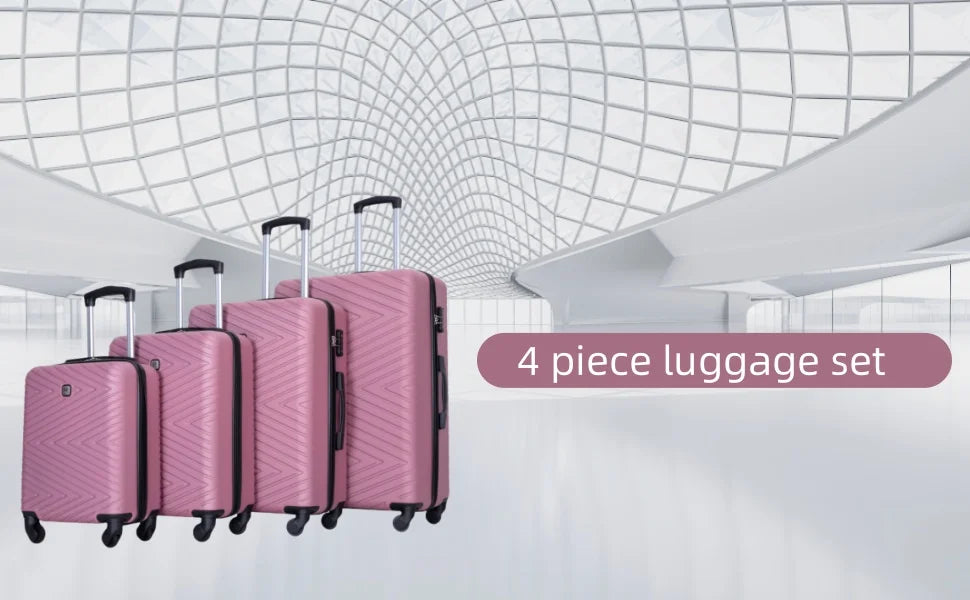 Four-piece ABS luggage set by Nova Mart featuring TSA locks, with sleek hard-shell design and multiple sizes for travel.